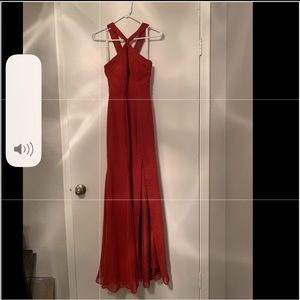 Rust color bridesmaids gown.